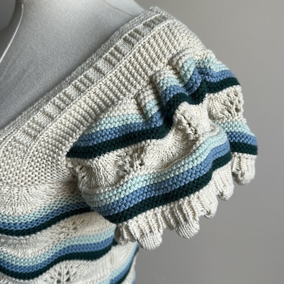 Women’s Granny Knit Crochet Flutter Sleeve Coastal Grandma Preppy Breathable Top - Picture 4 of 9